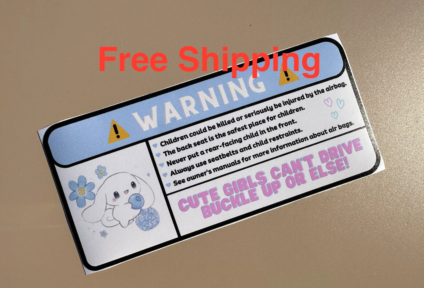 US Seller Hello Kitty Funny Car Airbag Warning Stickers Kuromi Kirby Badtz maru