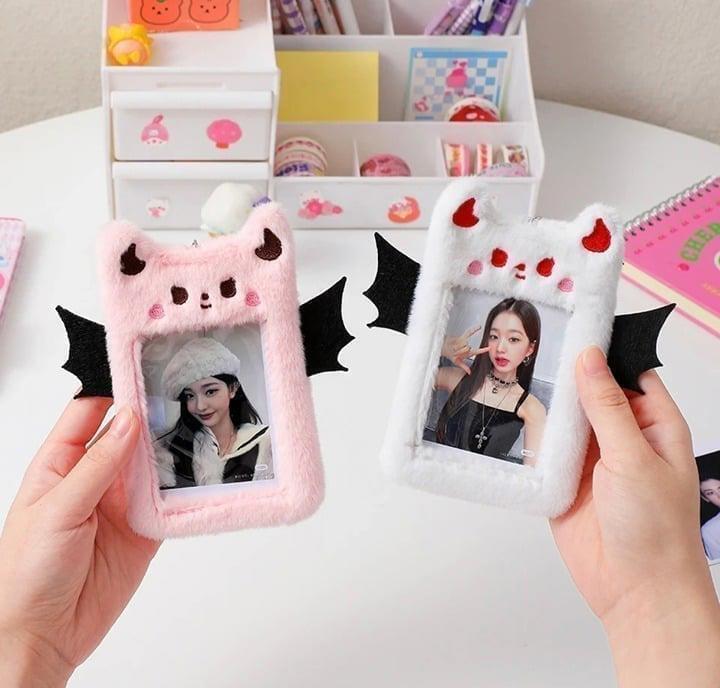 Pink Cute Kawaii Devil Kpop Fluffy Plushy Photocard Holder