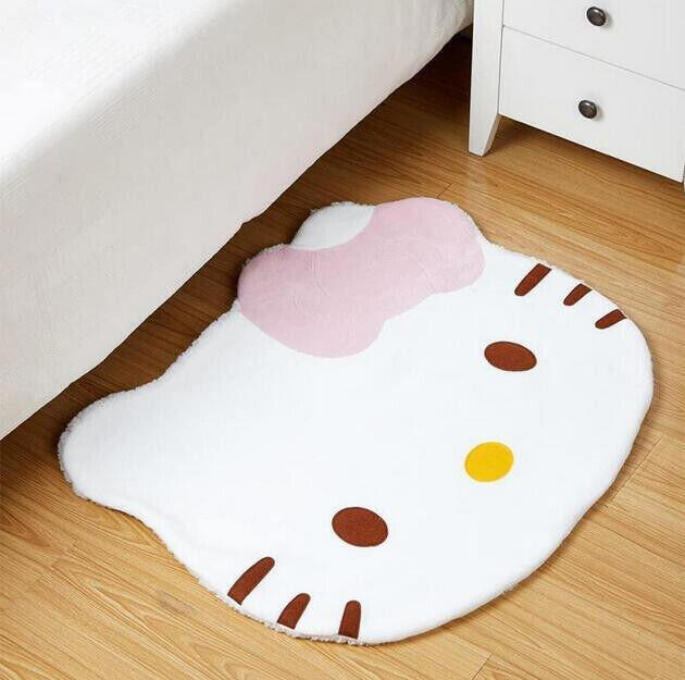 Cute Pink Bow Hello Kitty Head Carpet Soft Fuzzy Rugs Children Bedroom Pet Mat