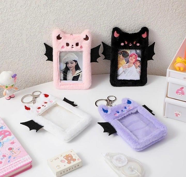 Pink Cute Kawaii Devil Kpop Fluffy Plushy Photocard Holder