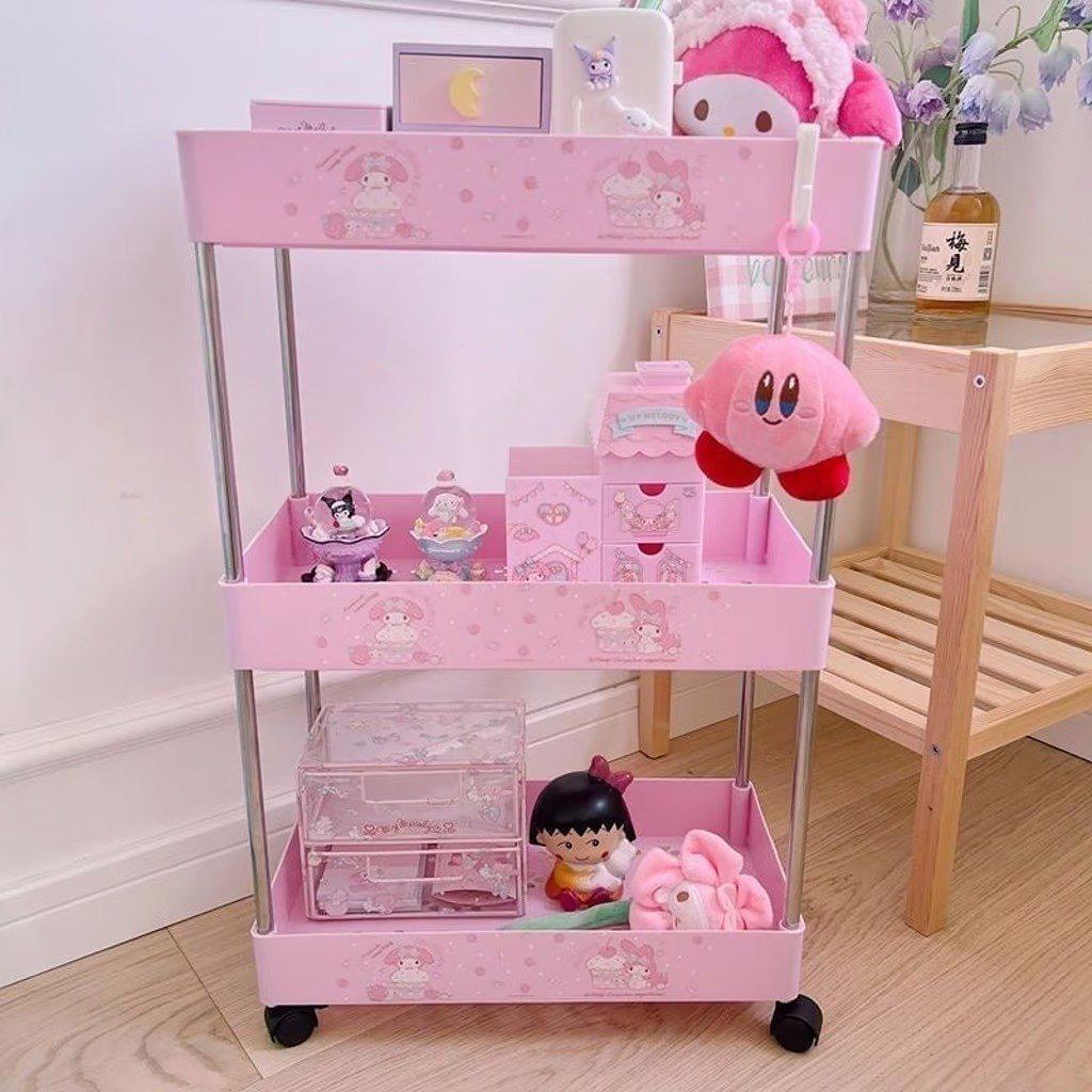 My Melody Three-Tier Wheeled Rack Floor Trolly