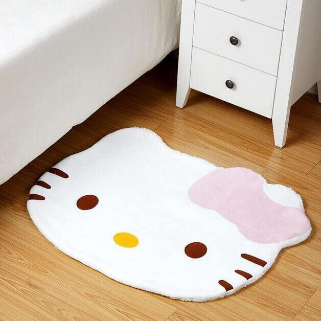 Cute Pink Bow Hello Kitty Head Carpet Soft Fuzzy Rugs Children Bedroom Pet Mat