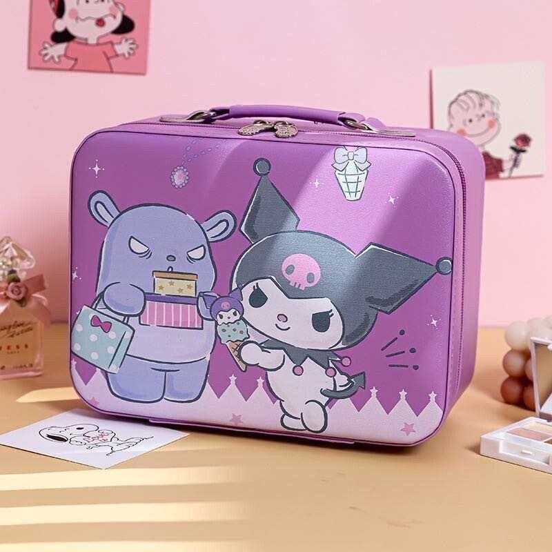 Kawai Sanrio Family Kuromi Large Capacity Cosmetic Bag Hard Portable Storage Box