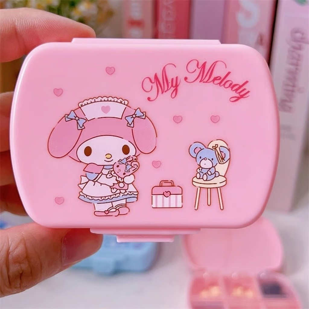 1PC Hello Kitty Pill Case Medicine Case Travel Pill Organizer 6 Compartments