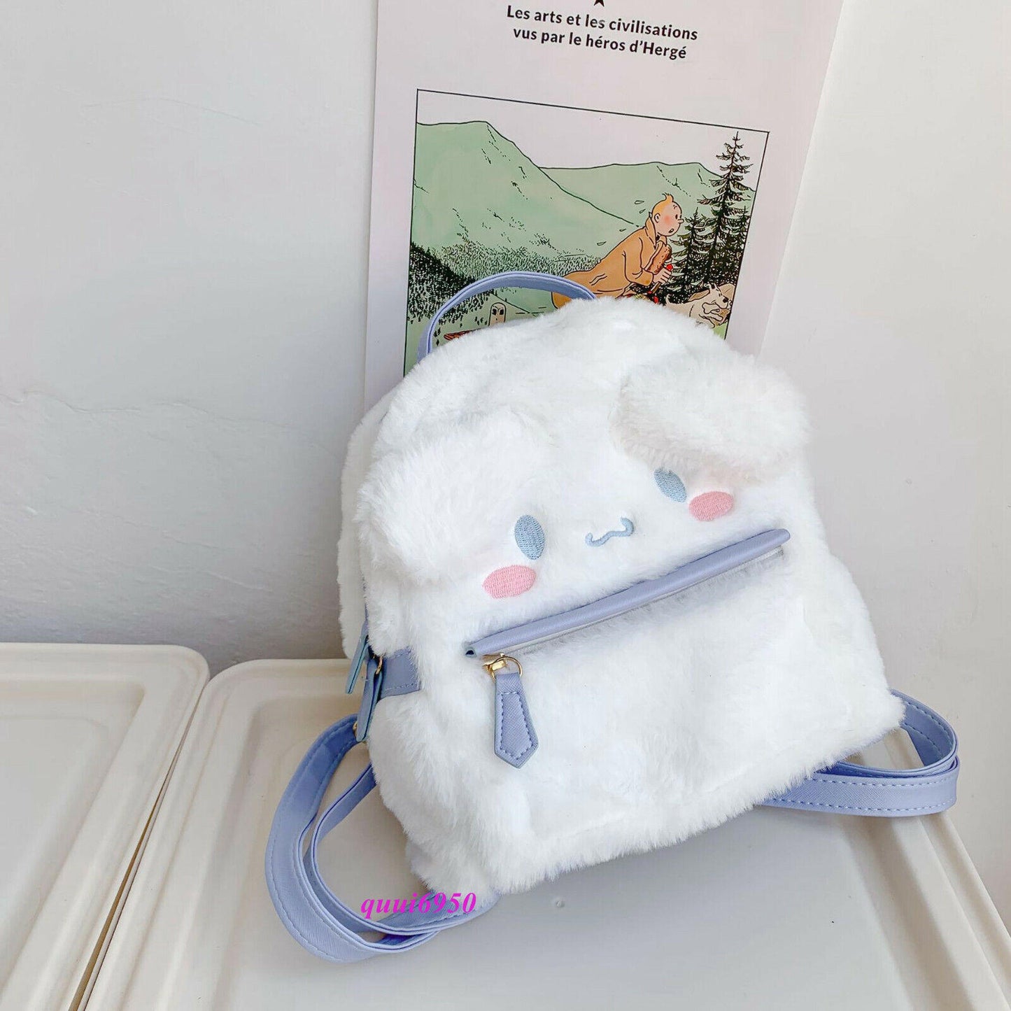 Cute Girl Gift Blue Cinnamoroll Backpack Soft Plush Shoulder Bag Handbag Tote