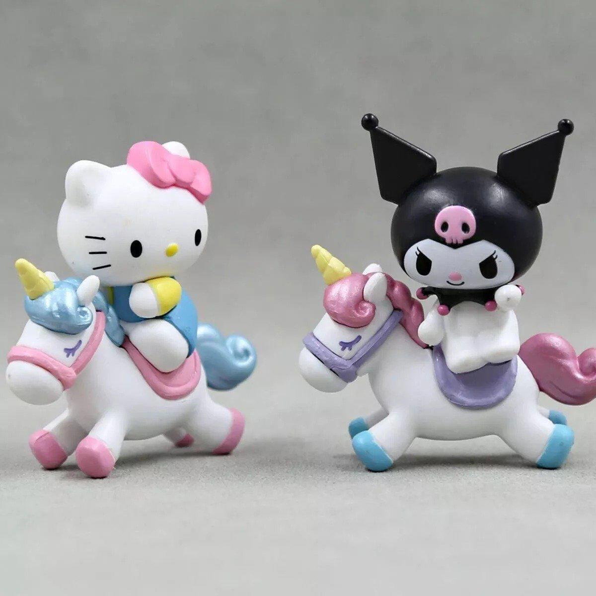 6pcs Kuromi My Melody Cinnamoroll on Unicorn Figures Hello Kitty Pochacco Doll