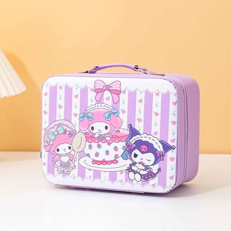 Kawai Sanrio Family Kuromi Large Capacity Cosmetic Bag Hard Portable Storage Box