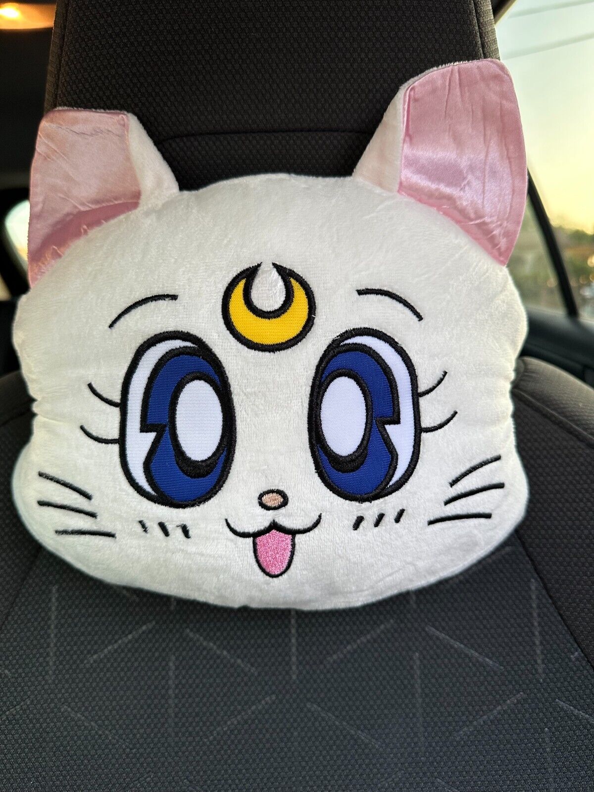 WHITE Sailormoon  Pillow Driving Car Seat Headrest Pillow with SEATBELT COVER