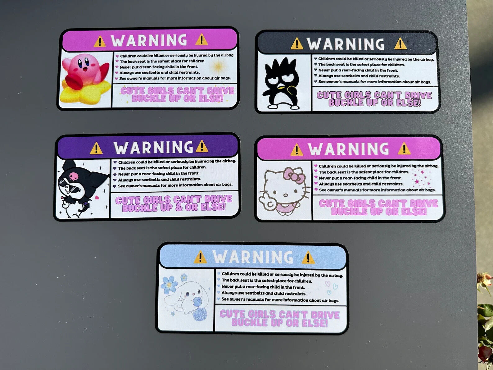 US Seller Badtz maru Kirby Hello Kitty Funny Car Airbag Warning Stickers Kuromi