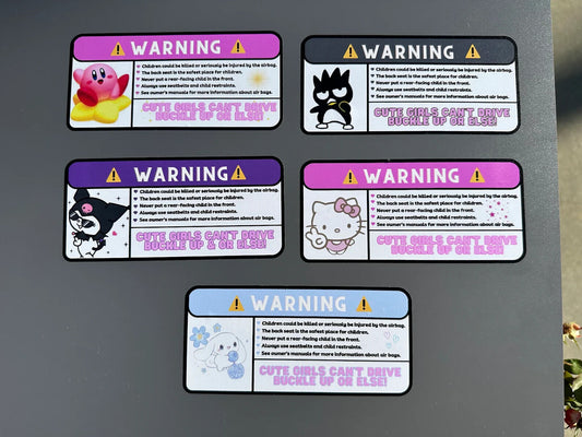 US Seller Funny Car Airbag Warning Stickers Cinnamoroll Kuromi Kirby Badtz maru