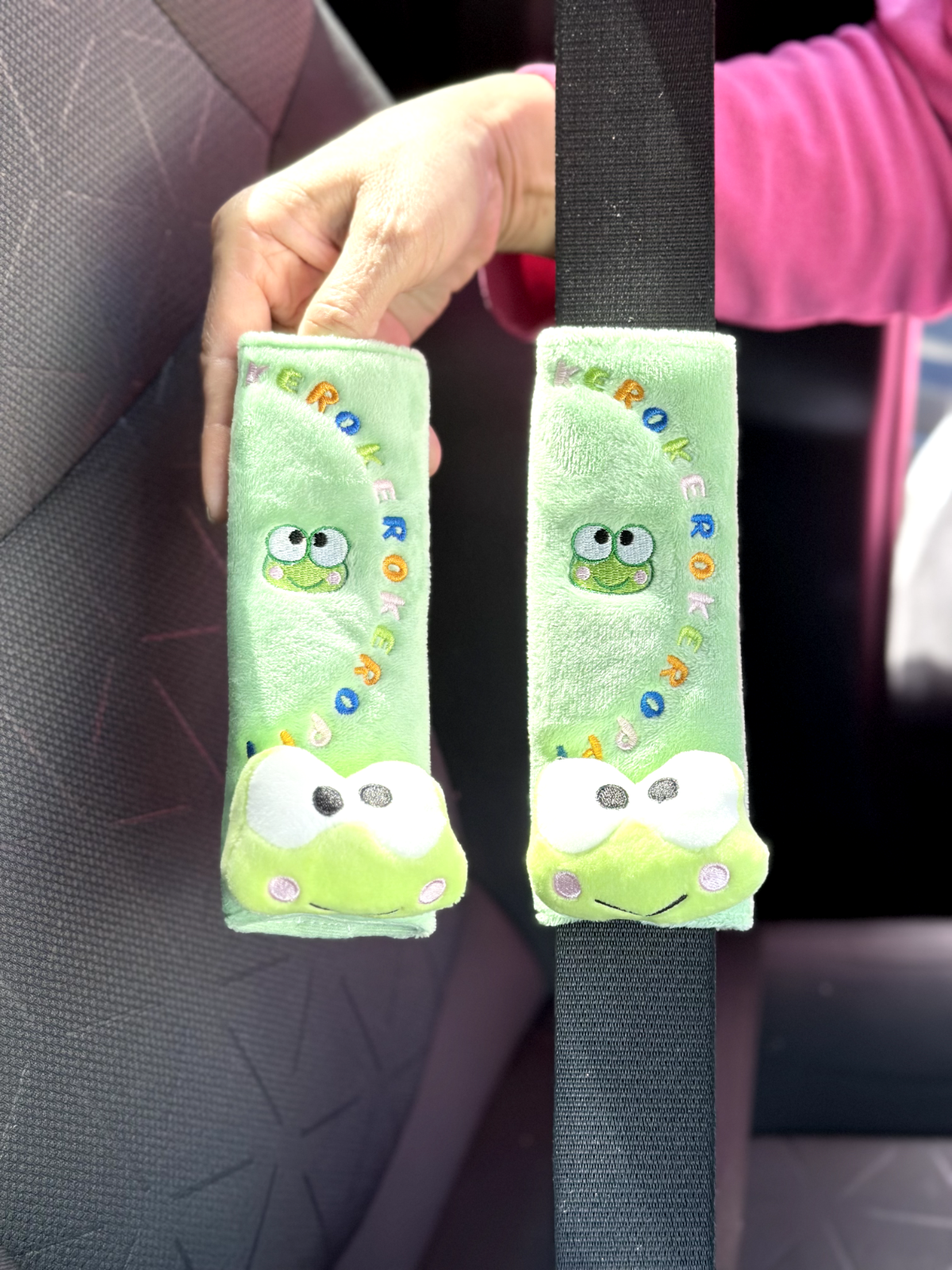 2 Pcs Keroppi Headrest and Seatbelt Cover | Kawaii Characters | Car Accessories|