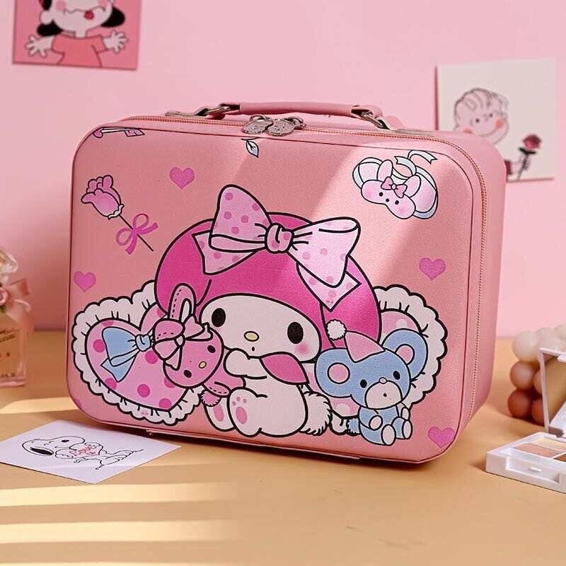 Kawai Sanrio Family Kuromi Large Capacity Cosmetic Bag Hard Portable Storage Box