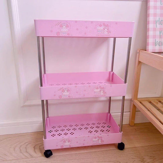 My Melody Three-Tier Wheeled Rack Floor Trolly