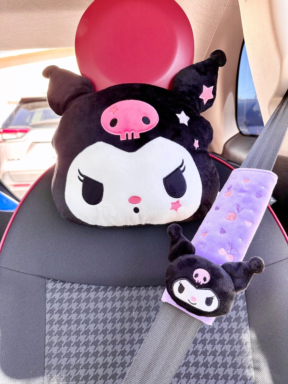 US SELLER 2pcs Kuromi Car Neck Pillow Headrest Soft Seat Belt Cover Shoulder Pad