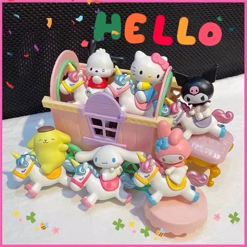 6pcs Kuromi My Melody Cinnamoroll on Unicorn Figures Hello Kitty Pochacco Doll