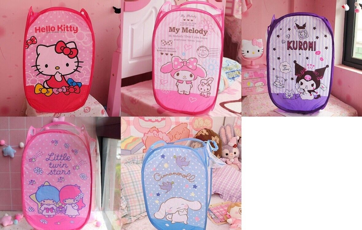 Kuromi Melody Kitty Laundry Basket Hamper Dirty Clothes Storage Folding Bin Bag