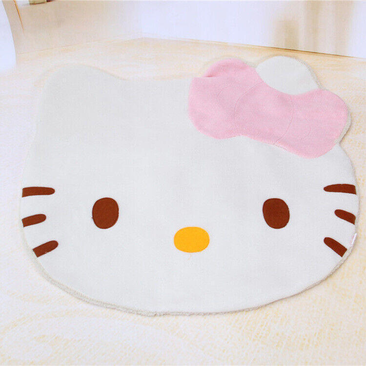 Cute Pink Bow Hello Kitty Head Carpet Soft Fuzzy Rugs Children Bedroom Pet Mat