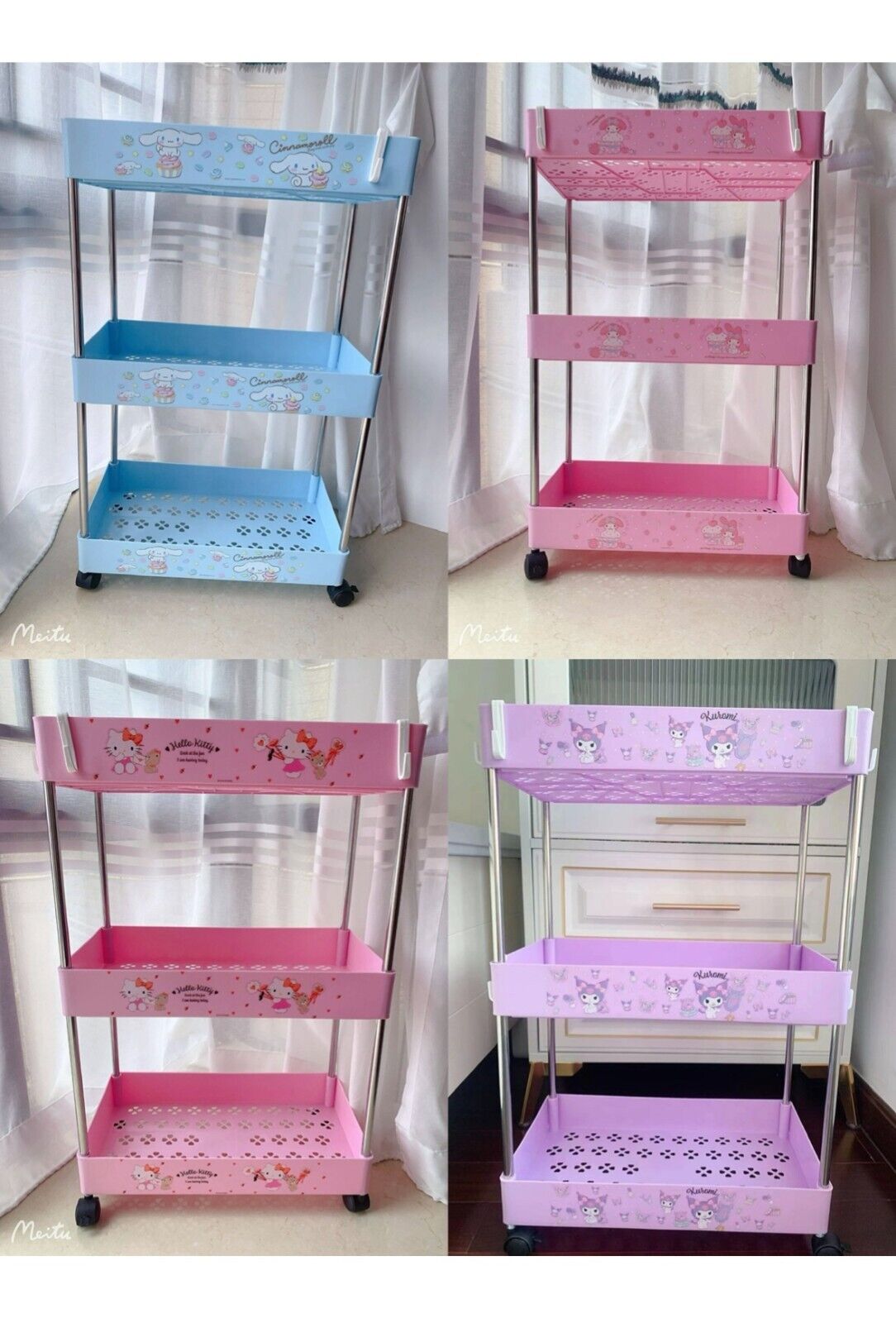 Sanrio Kuromi Cinnamoroll Hello Kitty 3 Tier Shelf Storage Organizer Cabinet