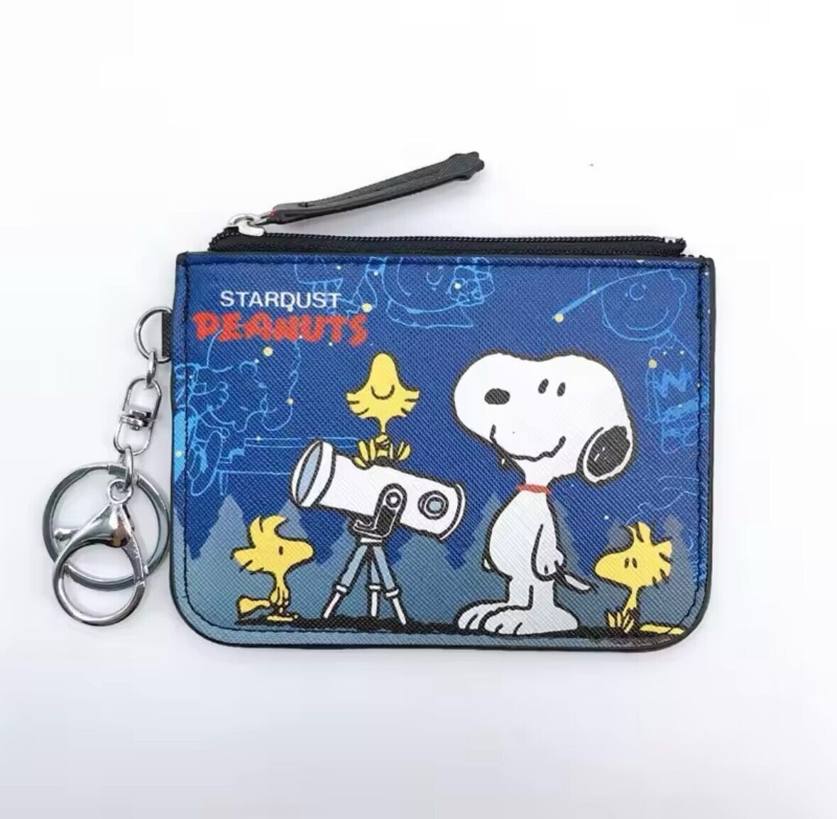 Blue Snoopy Character Themed Coin Purse Card Holder ID Wallet Keychain