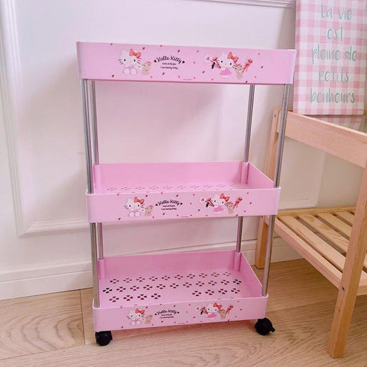 Hello Kitty Three-Tier Wheeled Rack Floor Trolly