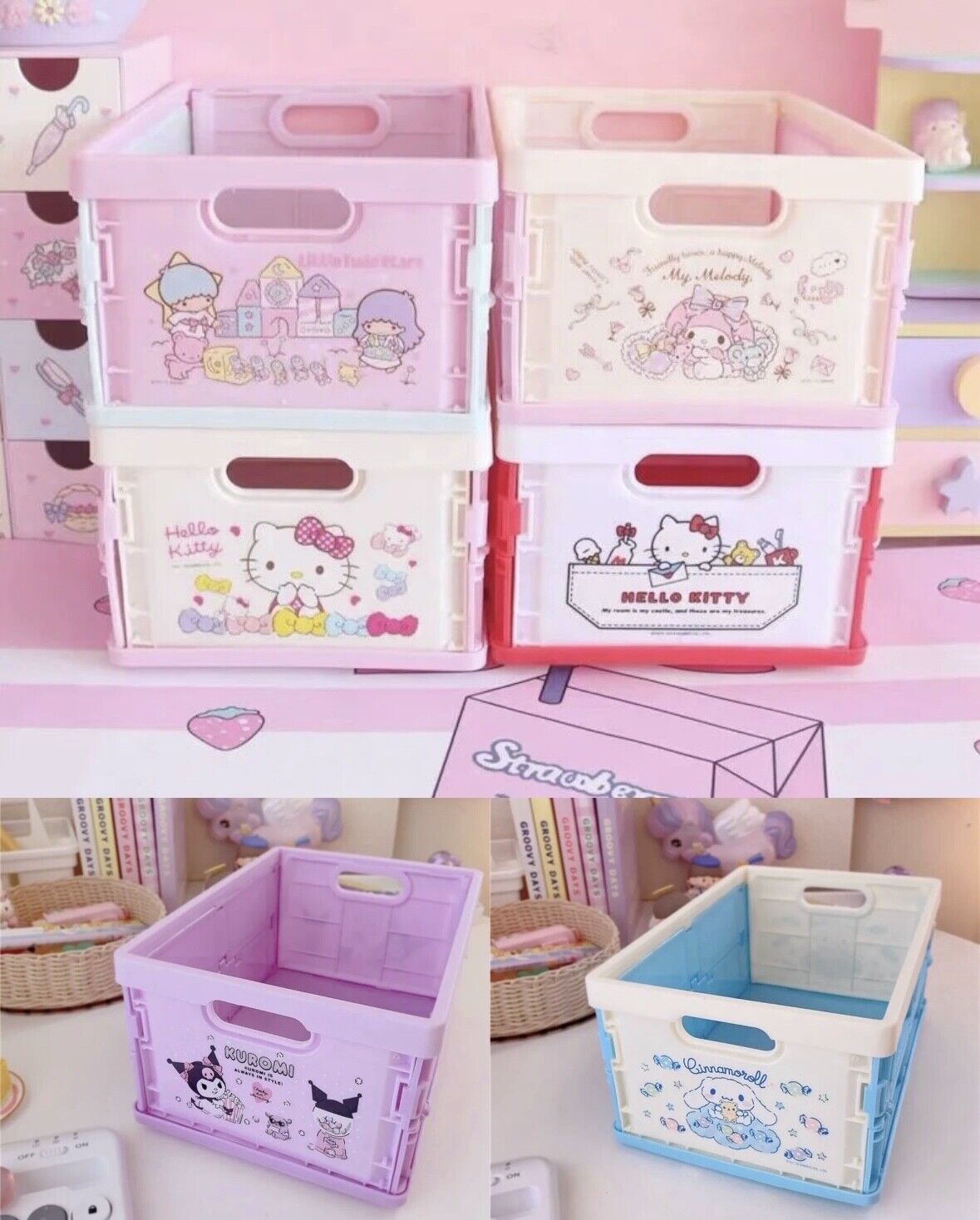 US Seller Sanrio Characters Small Foldable Storage Bin/Box