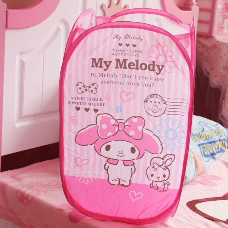 Kuromi Melody Kitty Laundry Basket Hamper Dirty Clothes Storage Folding Bin Bag