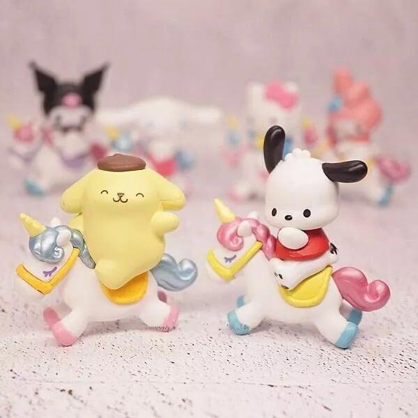 6pcs Kuromi My Melody Cinnamoroll on Unicorn Figures Hello Kitty Pochacco Doll