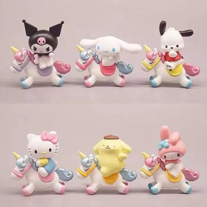 6pcs Kuromi My Melody Cinnamoroll on Unicorn Figures Hello Kitty Pochacco Doll