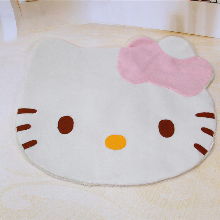 Cute Pink Bow Hello Kitty Head Carpet Soft Fuzzy Rugs Children Bedroom Pet Mat