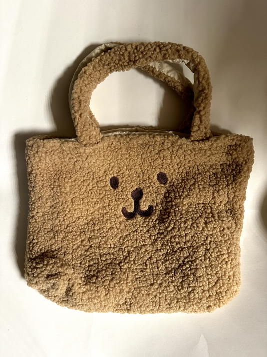 US Seller Cute Bear Face Fluffy Tote Bag