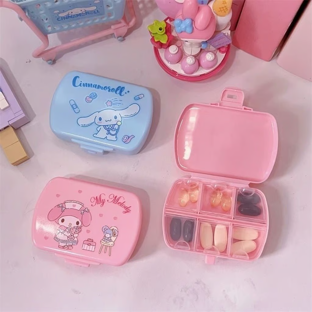 1PC Hello Kitty Pill Case Medicine Case Travel Pill Organizer 6 Compartments