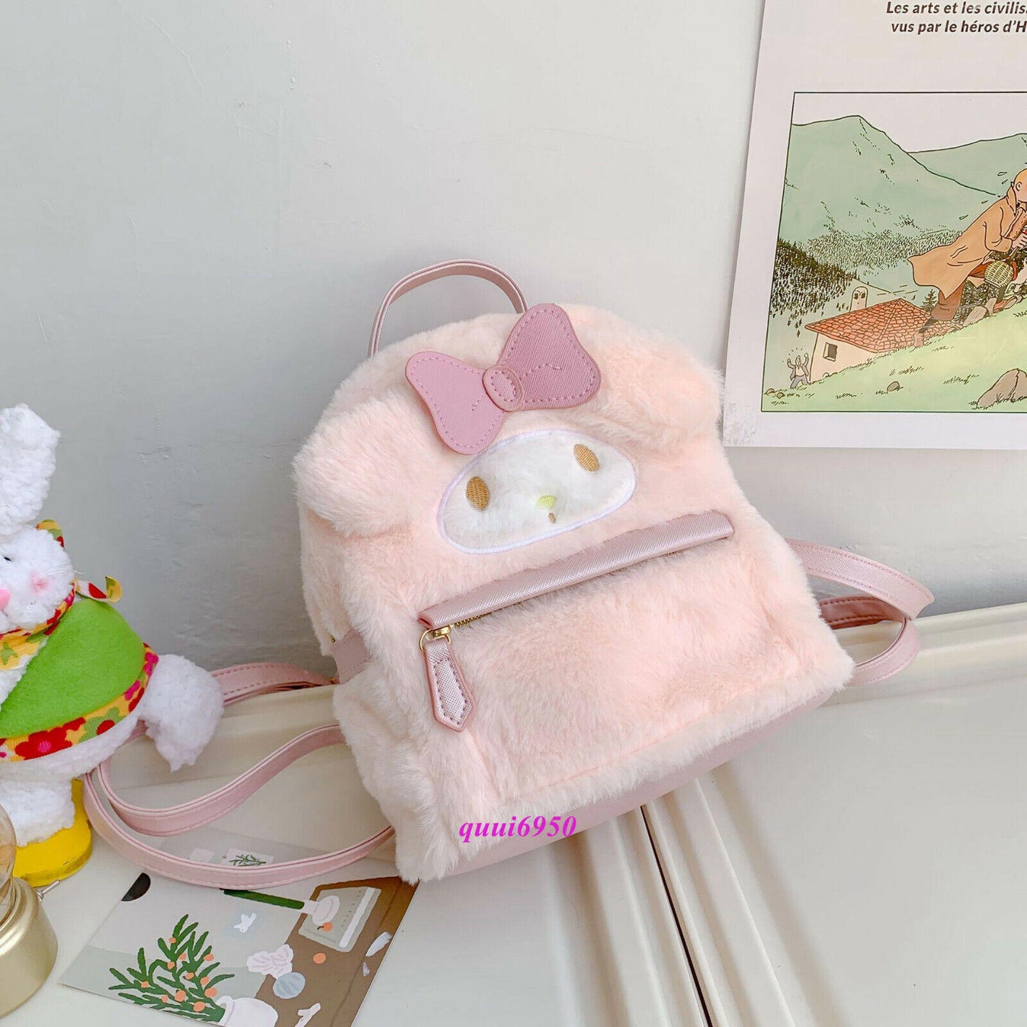 Women Girl's Pink My Melody Backpack Soft Plush Shoulder Bag Handbag Tote Gift