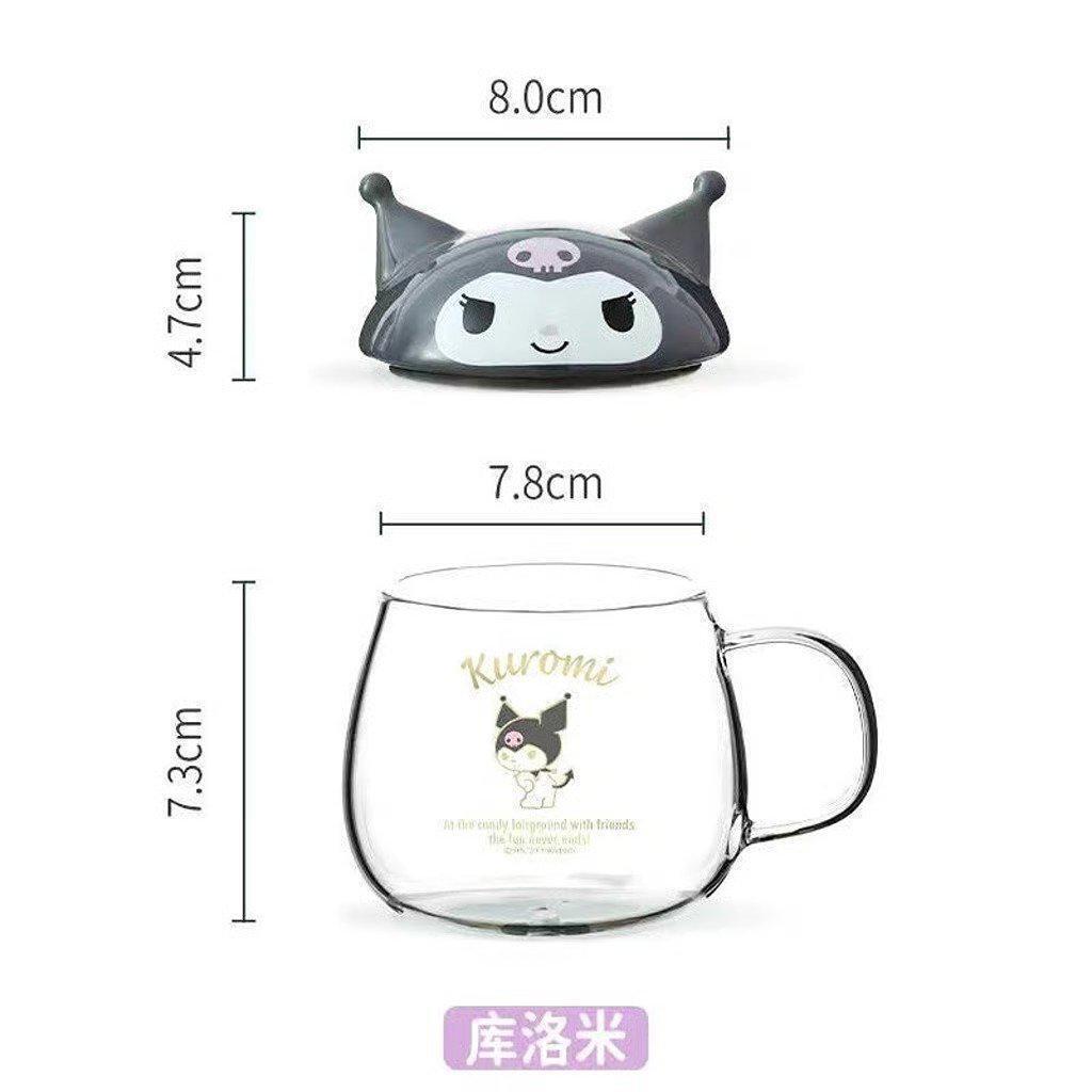 Kuromi high borosilicate glass mug with lid and spoon