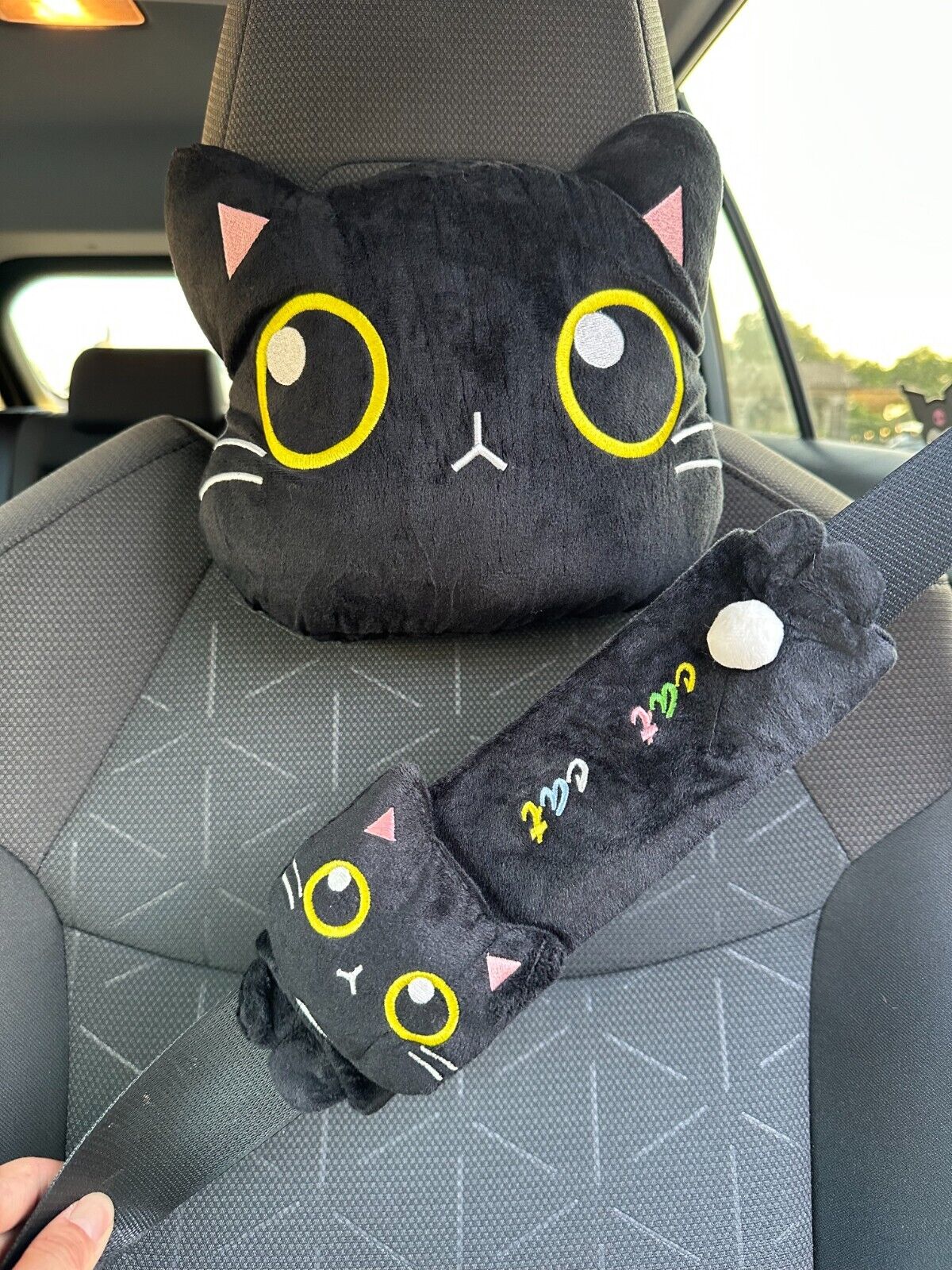 BLACK Sailormoon  Pillow Driving Car Seat Headrest Pillow with SEATBELT COVER