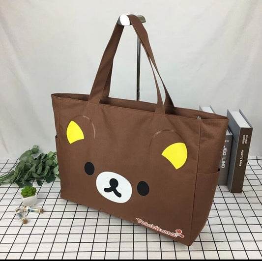 US Seller Brown Rilakkuma Zipper Canvas Tote Bag